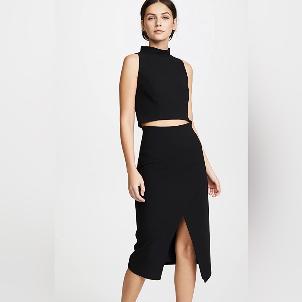 Black halo crop top and skirt set, size 2